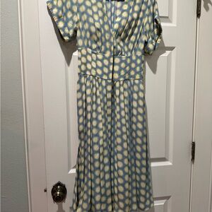 Diane Von Furstenberg Blue and Yellow Polka-Dot Midi Dress